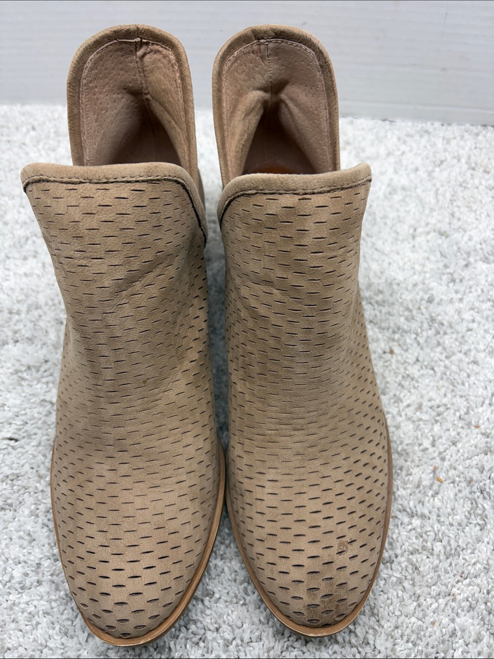 Lucky Brand Taupe Perforated Suede Ankle Booties